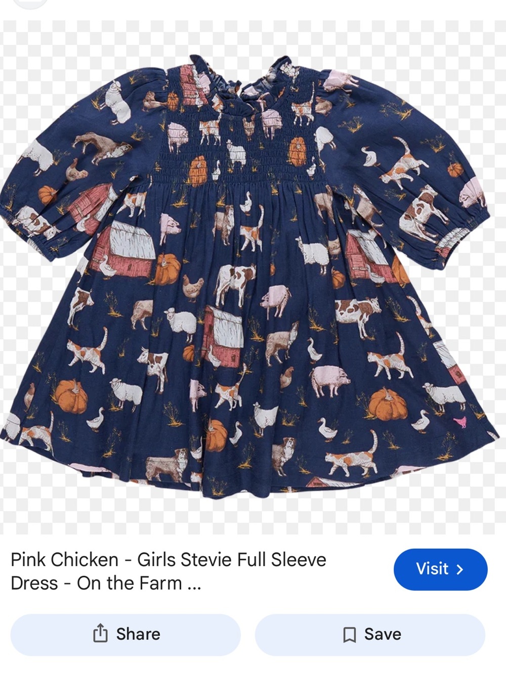 Pink Chicken Girls Stevie Puff Sleeve Dress in the “On The Farm Size 6Y